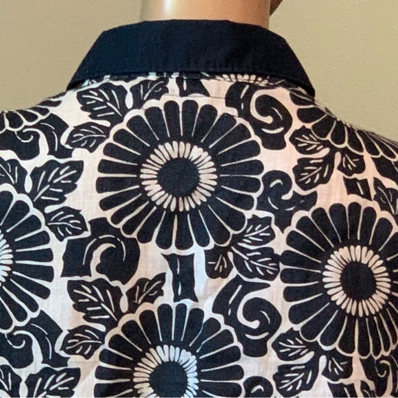 Flax Blue Floral Linen Tunic Top Blouse L Lagenlook Beach Resort Coastal - Picture 10 of 16